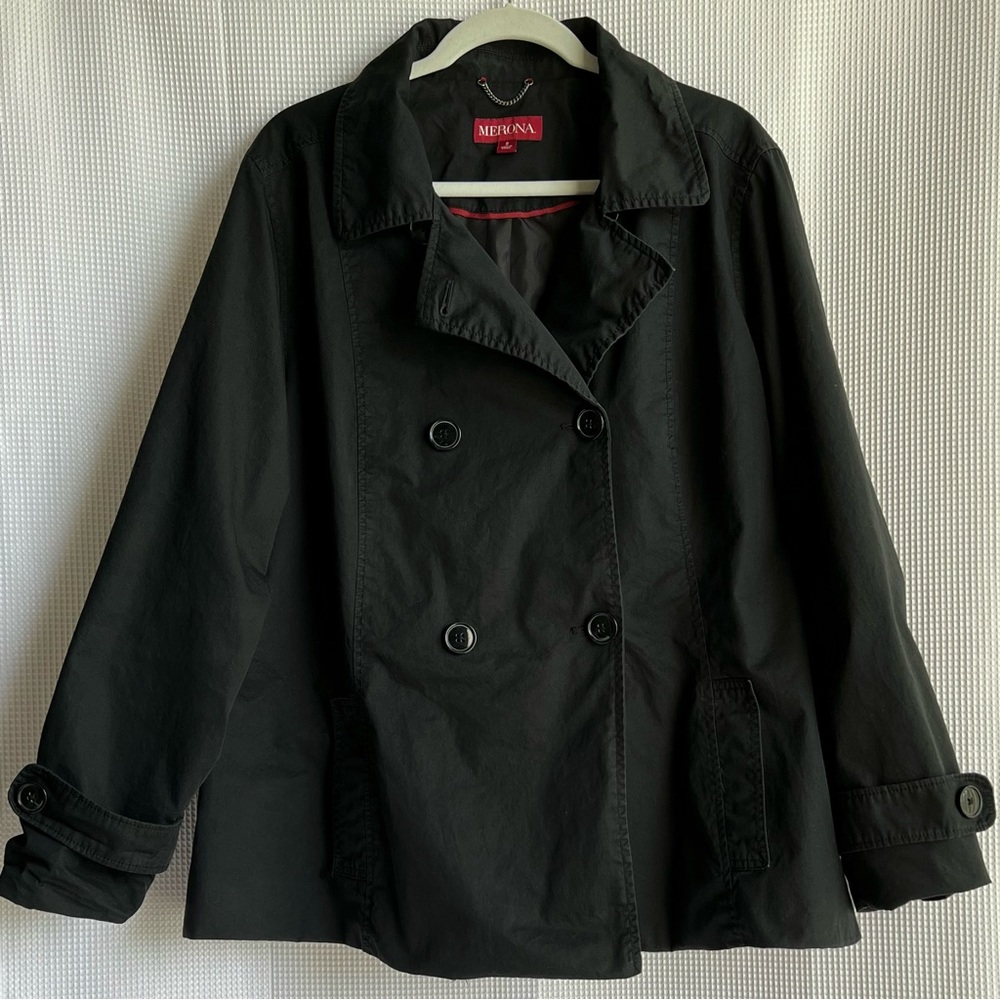 Merona / Short Black Cotton Trench / 2X
